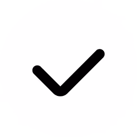 Black check mark symbol on a white background.