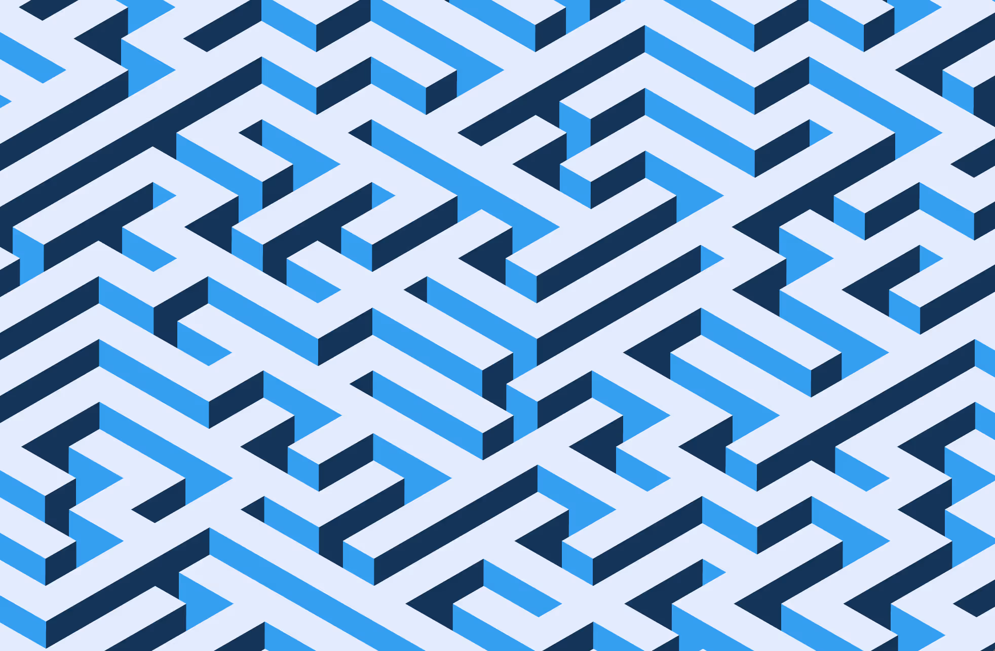 Blue and light blue isometric maze pattern with dark shadows creating a 3D effect.