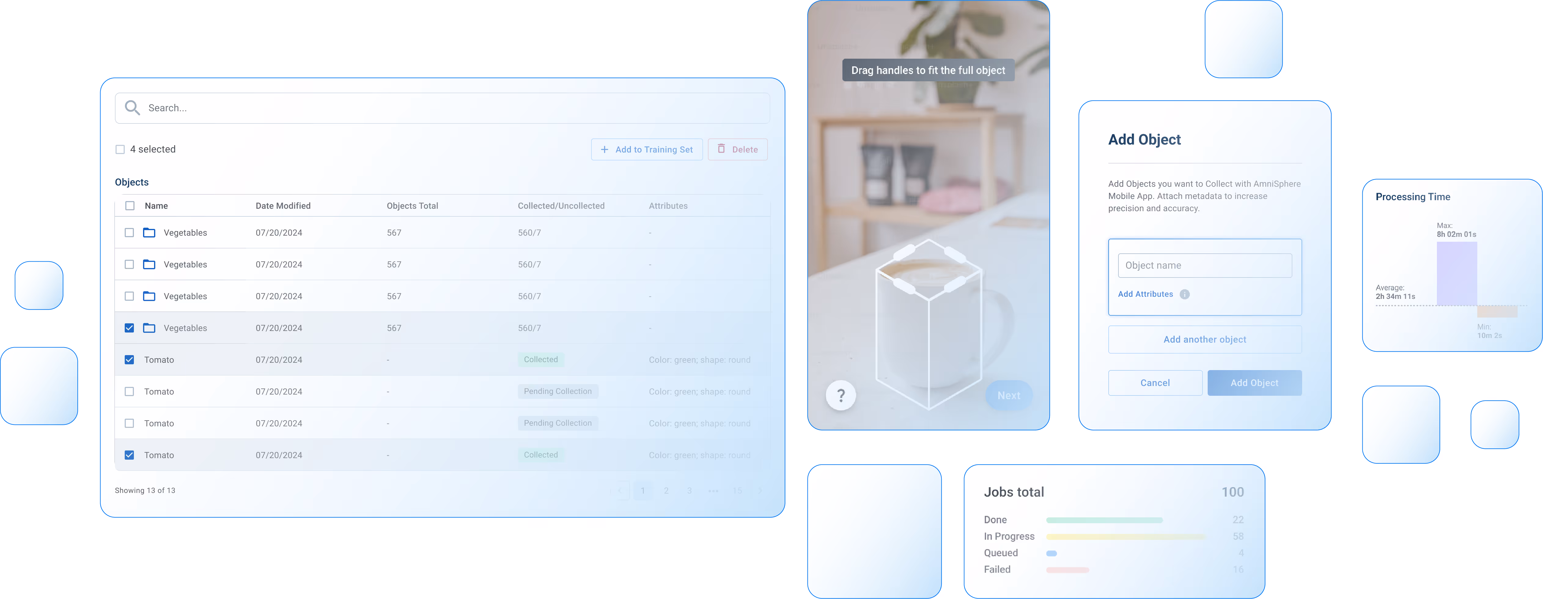 Visuals of Amniscient's computer vision and artificial intelligence wireframes