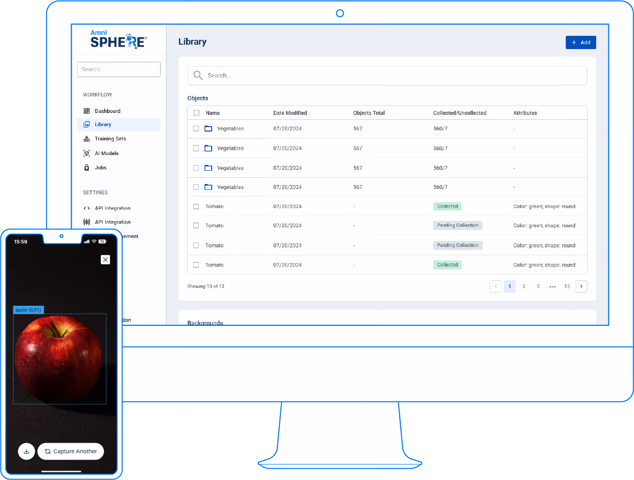 Dashboard mockup of Amniscient's computer vision solutions