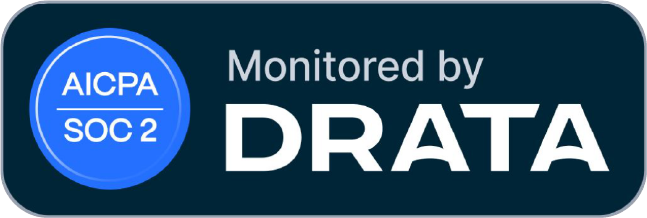 A badge on a dark background stating AICPA SOC 2 certification, with the text 'Monitored by DRATA'.